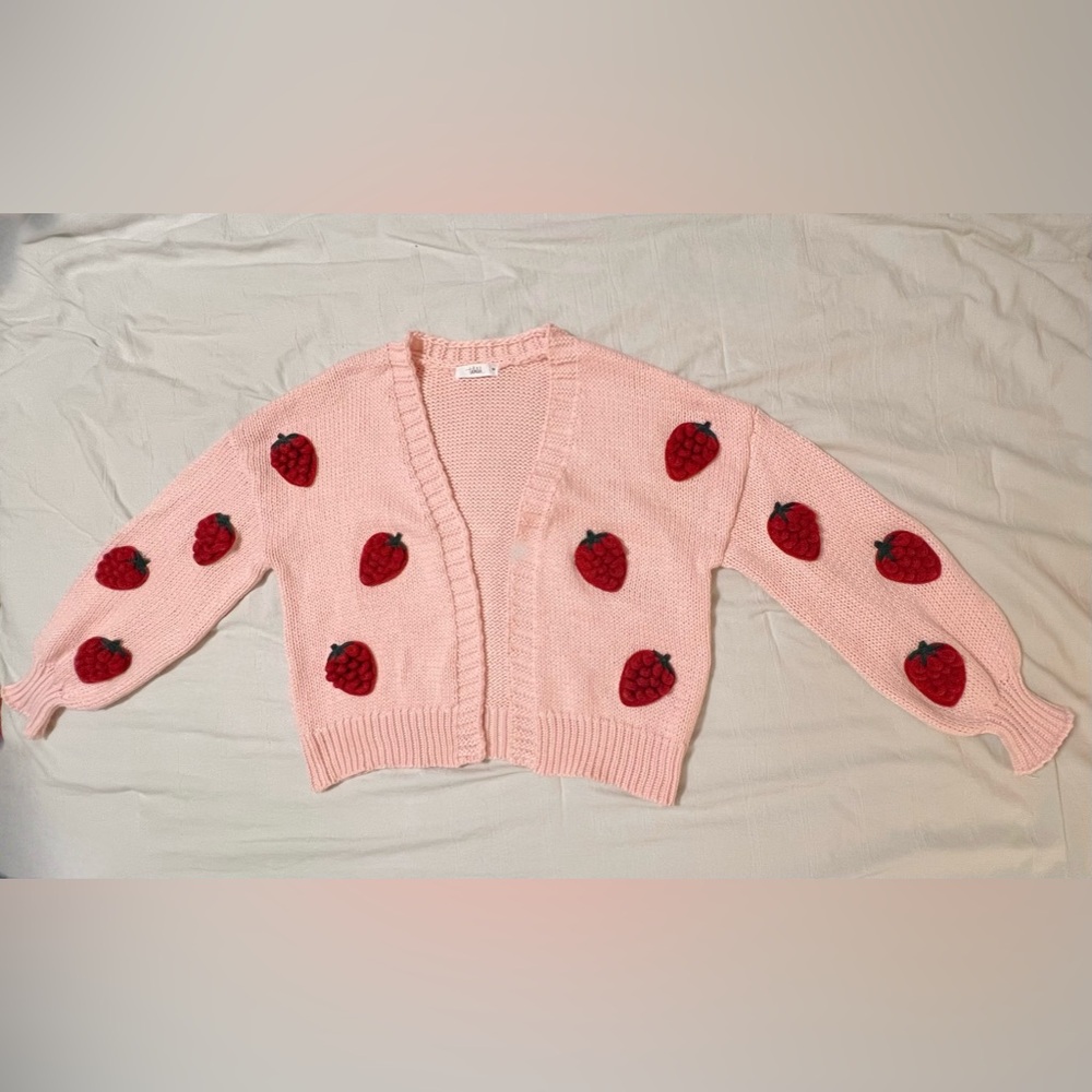 Strawberry Knit Cardigan - Pink